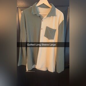 Green and Cream Quilted Long Sleeve Shirt